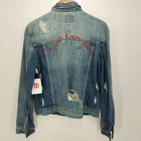 アメリカンイーグルアウトフィッターズ AMERICAN EAGLE OUTFITTERS 花刺繍 ダメージ デニムジャケット レディース M