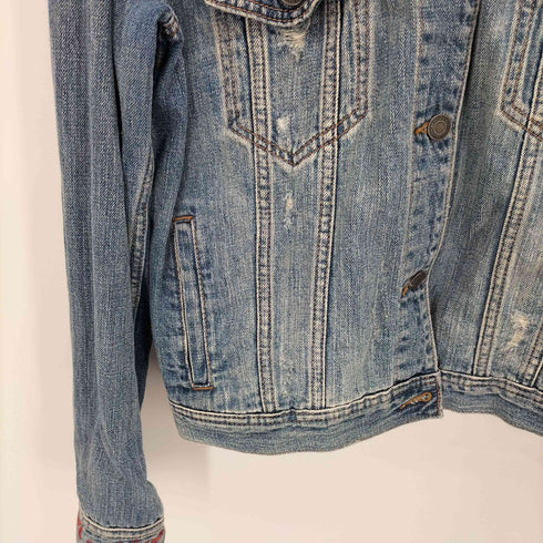 アメリカンイーグルアウトフィッターズ AMERICAN EAGLE OUTFITTERS 花刺繍 ダメージ デニムジャケット レディース M
