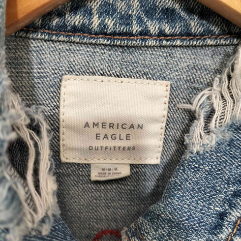 アメリカンイーグルアウトフィッターズ AMERICAN EAGLE OUTFITTERS 花刺繍 ダメージ デニムジャケット レディース M