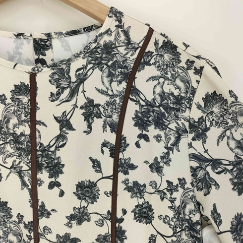 MULHOUSE ヴィンテージパターンプリントワンピース 花柄 パイピング ハーフボタン ワンピース レディース JPN:M