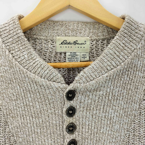 エディーバウアー Eddie Bauer 90S-00s USA製 白タグ ヘンリーネック コットンローゲージニット メンズ JPN:L