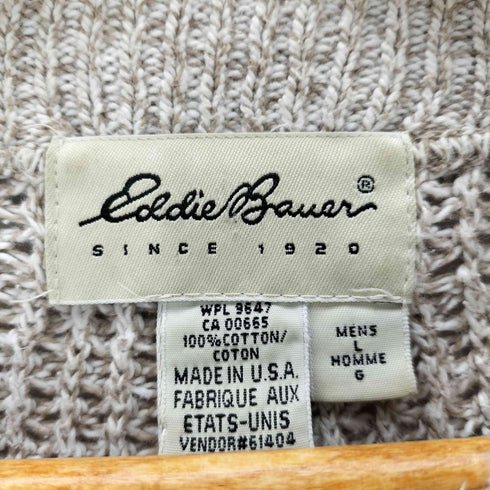 エディーバウアー Eddie Bauer 90S-00s USA製 白タグ ヘンリーネック コットンローゲージニット メンズ JPN:L