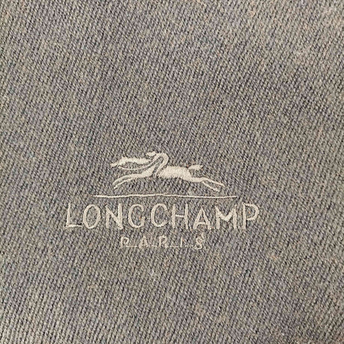 ロンシャン LONGCHAMP ロゴ刺繍 フリンジウールマフラー レディース