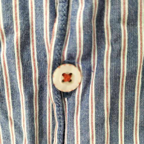 ヒステリックグラマー HYSTERIC GLAMOUR 裾刺繍 開襟L/Sストライプシャツ ワンポケット メンズ JPN:M