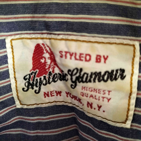 ヒステリックグラマー HYSTERIC GLAMOUR 裾刺繍 開襟L/Sストライプシャツ ワンポケット メンズ JPN:M