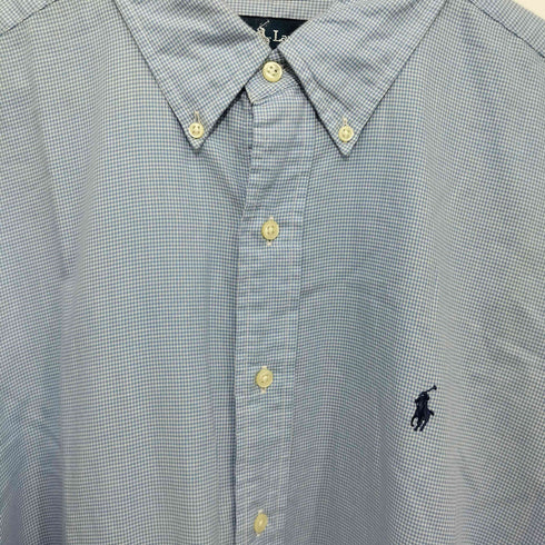 ラルフローレン RALPH LAUREN 80-90s BLAKE 千鳥格子柄 ポニー刺繍 ボタンダウン ロングスリーブシャツ メンズ import:XL