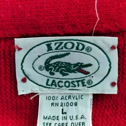 アイゾッドラコステ IZOD LACOSTE USA製 ロゴワッペン アクリルニットカーディガン メンズ import:L