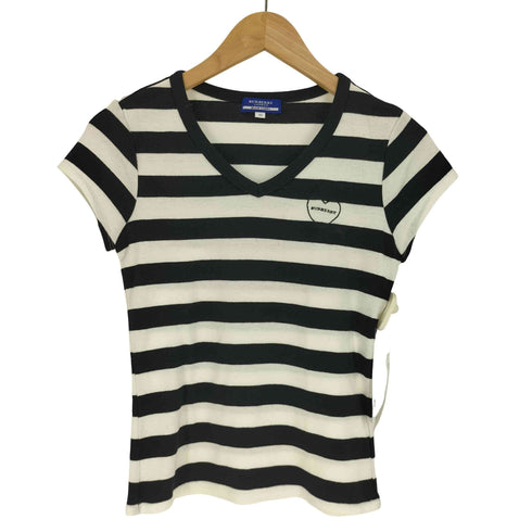 バーバリーブルーレーベル BURBERRY BLUE LABEL ハートロゴ刺繍 ボーダー Vネック Tシャツ レディース EUR:38