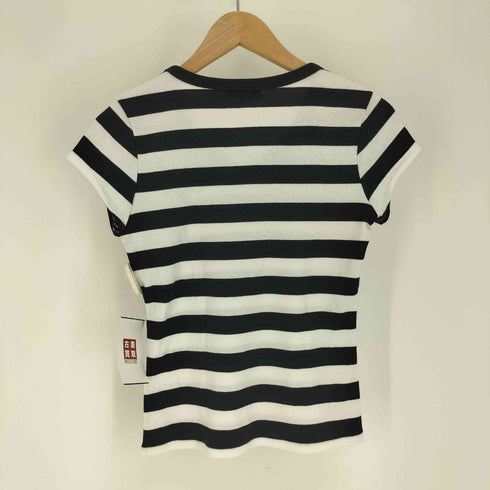 バーバリーブルーレーベル BURBERRY BLUE LABEL ハートロゴ刺繍 ボーダー Vネック Tシャツ レディース EUR:38