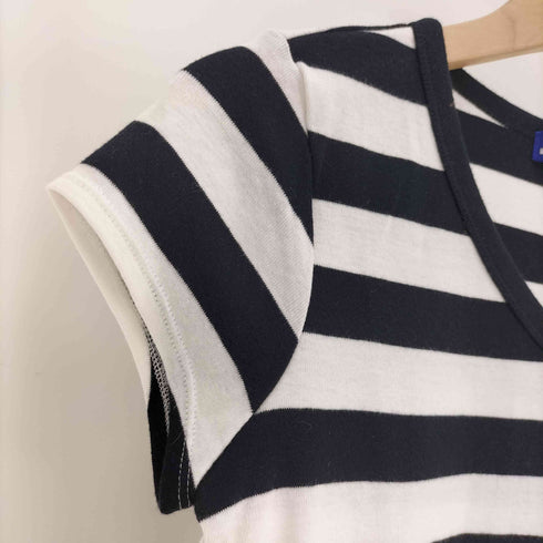 バーバリーブルーレーベル BURBERRY BLUE LABEL ハートロゴ刺繍 ボーダー Vネック Tシャツ レディース EUR:38