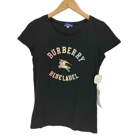 バーバリーブルーレーベル BURBERRY BLUE LABEL フロッキーロゴ プリント クルーネック Tシャツ Y2K レディース EUR:38