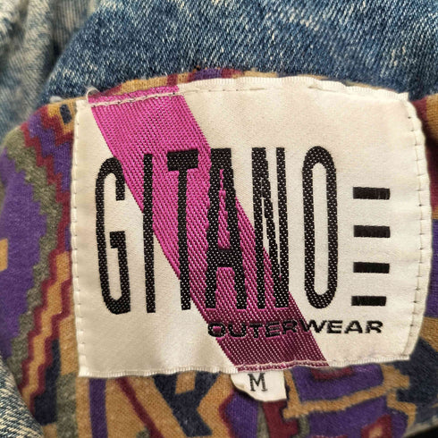 GITANO 80-90S 裏地総柄 ロングデニムジャケット レディース import:M