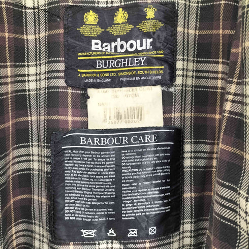 バブアー Barbour 90S 英国製 3ワラント BURGHLEY バーレー 襟コーデュロイ 裏地チェック オイルドコート 1995年製 メンズ C42