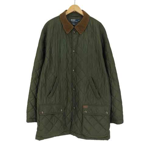 ポロバイラルフローレン Polo by RALPH LAUREN 90S ロゴ革パッチ 襟コーデュロイ エルボーステッチ チンストラップ キルティングジャケット メンズ import:XL