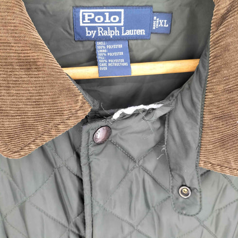 ポロバイラルフローレン Polo by RALPH LAUREN 90S ロゴ革パッチ 襟コーデュロイ エルボーステッチ チンストラップ キルティングジャケット メンズ import:XL