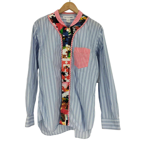 コムデギャルソンシャツ COMME des GARCONS SHIRT 13SS フランス製 ギンガムチェック 総柄 切替 ショールカラー ストライプシャツ メンズ JPN:S