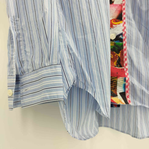 コムデギャルソンシャツ COMME des GARCONS SHIRT 13SS フランス製 ギンガムチェック 総柄 切替 ショールカラー ストライプシャツ メンズ JPN:S