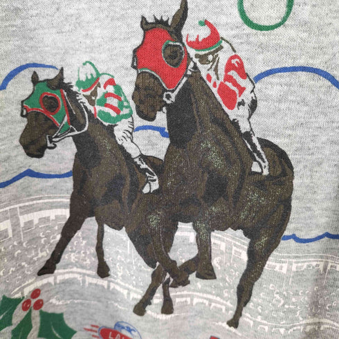 フルーツオブザルーム FRUIT OF THE LOOM USA製 seasons greetings ホースプリント ラグランスウェット メンズ import:L