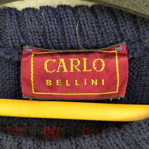 CARLO BELLINI アイルランド製 総柄 3D クルーネックニット メンズ import:L