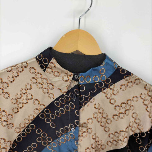 L/S 総柄シャツ 光沢 シルク地 レディース