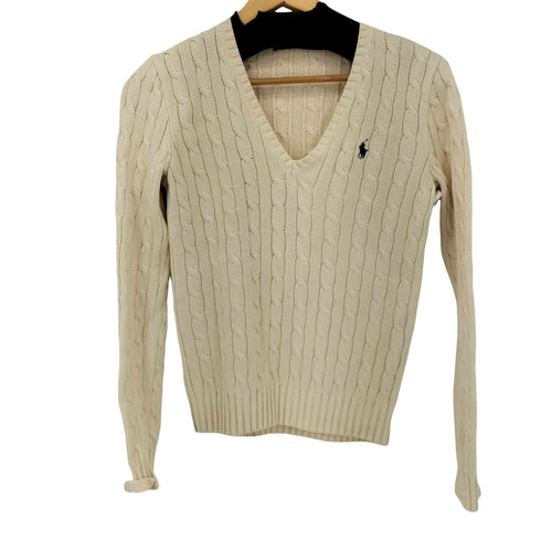 ラルフローレンスポーツ RALPH LAUREN SPORT スモールポニー刺繍ケーブル編みVネックニット レディース import:S