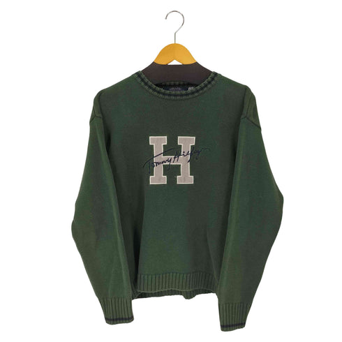 トミーヒルフィガー TOMMY HILFIGER 90S XL コットン100% クルーネックニット フロント刺繍 メンズ XL