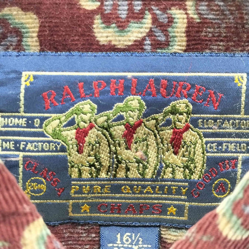 チャップスラルフローレン CHAPS RALPH LAUREN 80s 総柄コーデュロイシャツ メンズ 16 1/2