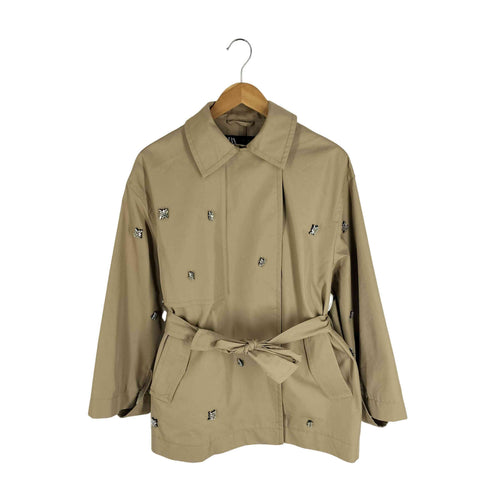 ザラ ZARA ビジュー ラインストーン トレンチハーフコート レディース JPN:M