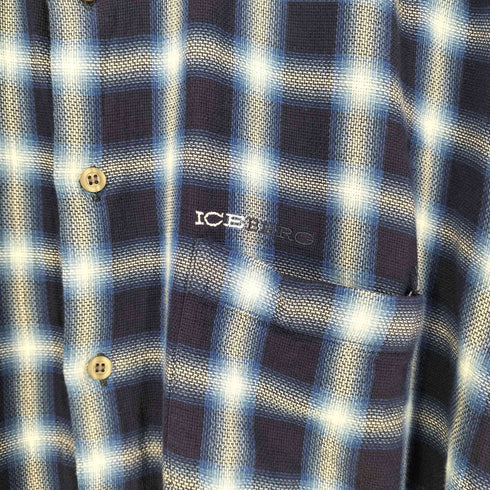アイスバーグ ICEBERG イタリア製 オンブレチェック ポケット ボタンダウン シャツ メンズ import:XL