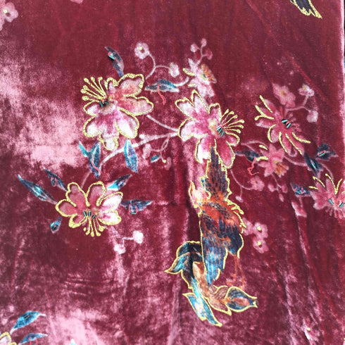 chico's design 90S 花柄 レーヨン混 シルク ベロア ガウン レディース S/M
