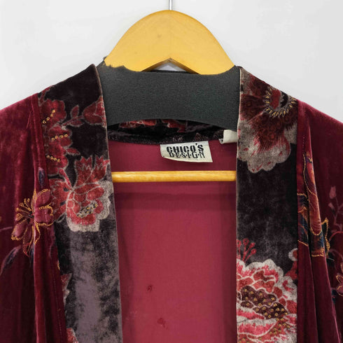 chico's design 90S 花柄 レーヨン混 シルク ベロア ガウン レディース S/M