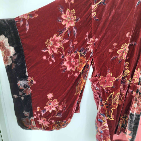 chico's design 90S 花柄 レーヨン混 シルク ベロア ガウン レディース S/M