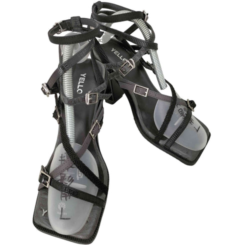 イエロー YELLO COMET SANDAL 異素材ストラップ ステンレスヒール レディース JPN:S
