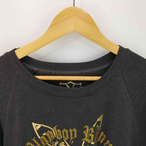 プレイボーイ PLAYBOY ビジュー装飾 フロントプリント L/S クルーネック Tシャツ メンズ import:M