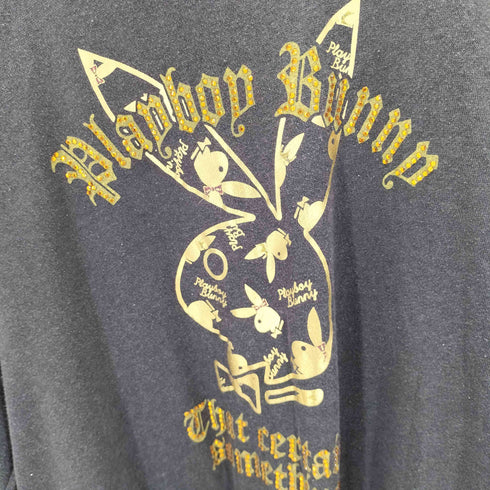 プレイボーイ PLAYBOY ビジュー装飾 フロントプリント L/S クルーネック Tシャツ メンズ import:M