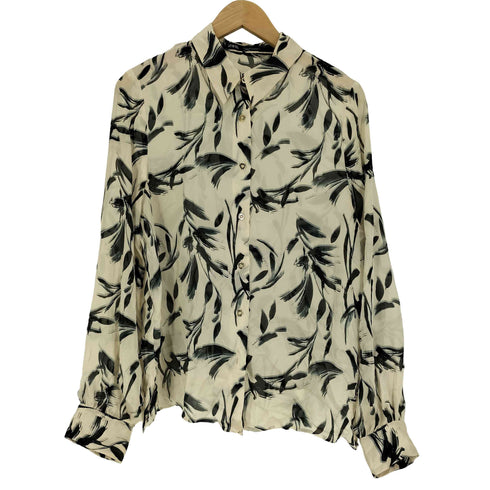ザラ ZARA 金ボタン シアー 総柄 L/S シャツ レディース import:M