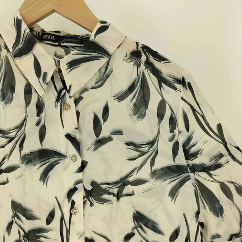 ザラ ZARA 金ボタン シアー 総柄 L/S シャツ レディース import:M