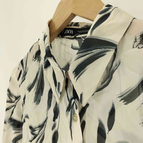 ザラ ZARA 金ボタン シアー 総柄 L/S シャツ レディース import:M