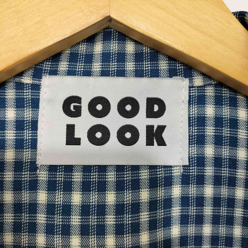 GOODLOOK チェック柄 ショート丈 ロングスリーブ オープンカラーシャツ ボックスシルエット 袖裾ドローコード メンズ FREE