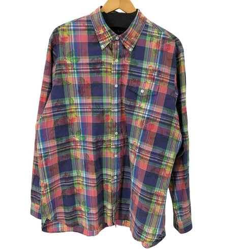 ラルフローレン RALPH LAUREN 花柄プリント チェックボタンダウンL/Sチェックシャツ ワンポケット ハイビスカス マドラスチェック メンズ JPN:XL