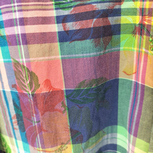 ラルフローレン RALPH LAUREN 花柄プリント チェックボタンダウンL/Sチェックシャツ ワンポケット ハイビスカス マドラスチェック メンズ JPN:XL