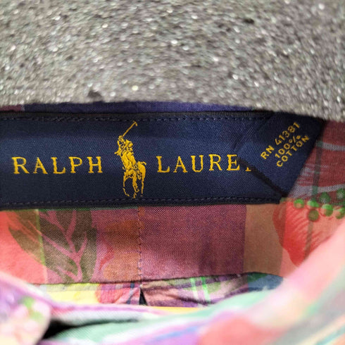ラルフローレン RALPH LAUREN 花柄プリント チェックボタンダウンL/Sチェックシャツ ワンポケット ハイビスカス マドラスチェック メンズ JPN:XL