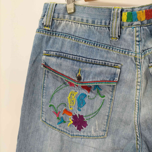 クージー COOGI 90s~ 花刺繍 バギーデニムパンツ 革パッチ Y2K THERE IS NO ALTERNATIVE メンズ W38 L34