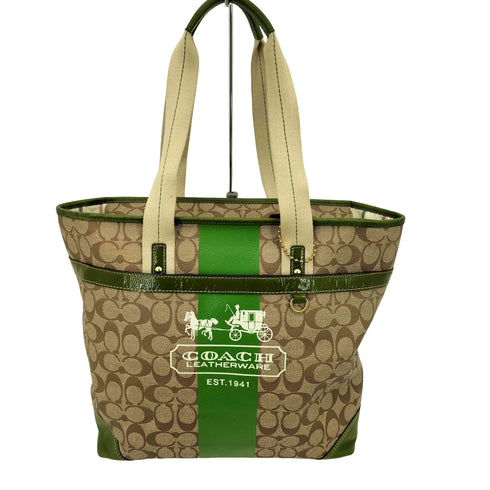 コーチ COACH シグネチャー ヘリテージ ストライプ 本革レザートートバッグ レディース