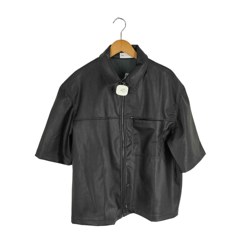 ザラ ZARA フェイクレザー ジップアップ 半袖シャツ メンズ import:M