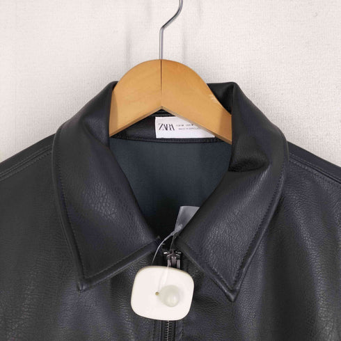 ザラ ZARA フェイクレザー ジップアップ 半袖シャツ メンズ import:M