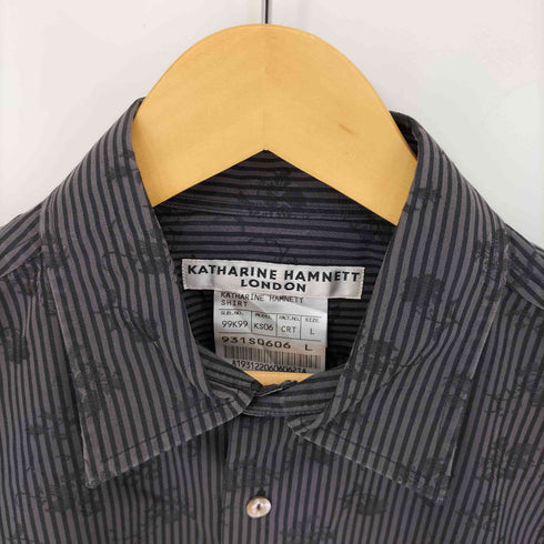 キャサリンハムネットロンドン KATHARINE HAMNETT LONDON フラワー柄 ロングスリーブ ストライプシャツ メンズ L