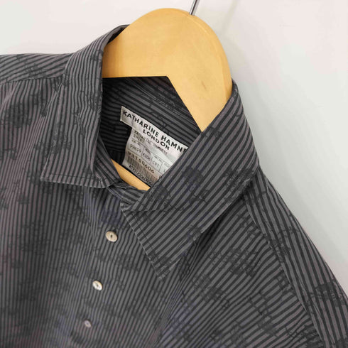 キャサリンハムネットロンドン KATHARINE HAMNETT LONDON フラワー柄 ロングスリーブ ストライプシャツ メンズ L