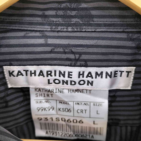 キャサリンハムネットロンドン KATHARINE HAMNETT LONDON フラワー柄 ロングスリーブ ストライプシャツ メンズ L