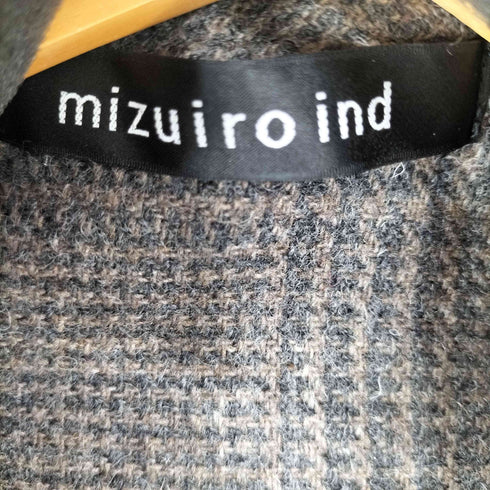 ミズイロインド mizuiro ind ウールポリ グレンチェック ショールカラーロングコート レディース